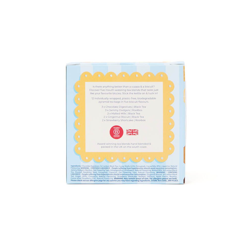 back of tea & biscuit tea bag selection gift cube