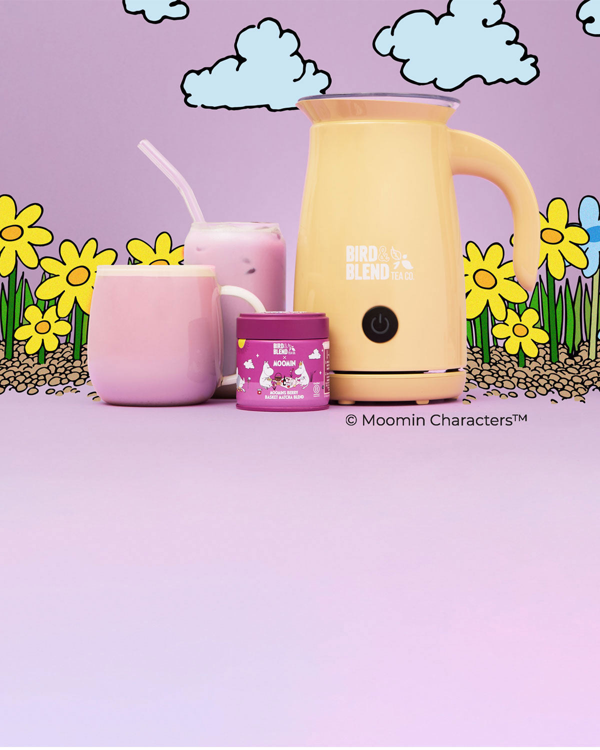 bamboo matcha latte magic whisk & moomins berry basket matcha blend tin & hot & iced matcha latte