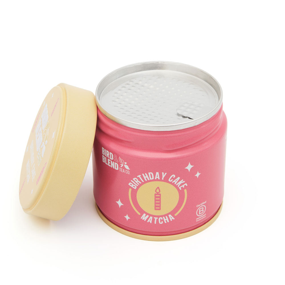 birthday cake matcha tin