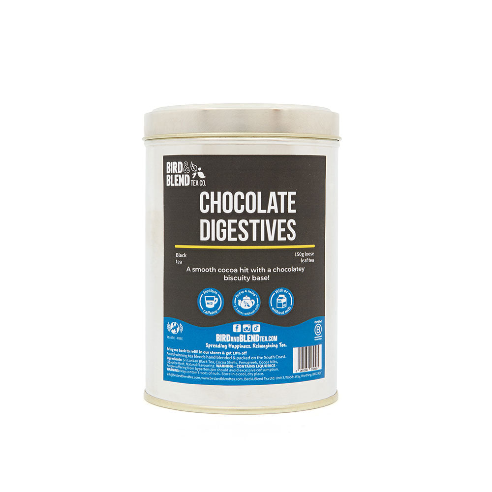 chocolate digestives loose leaf 150g silver tin