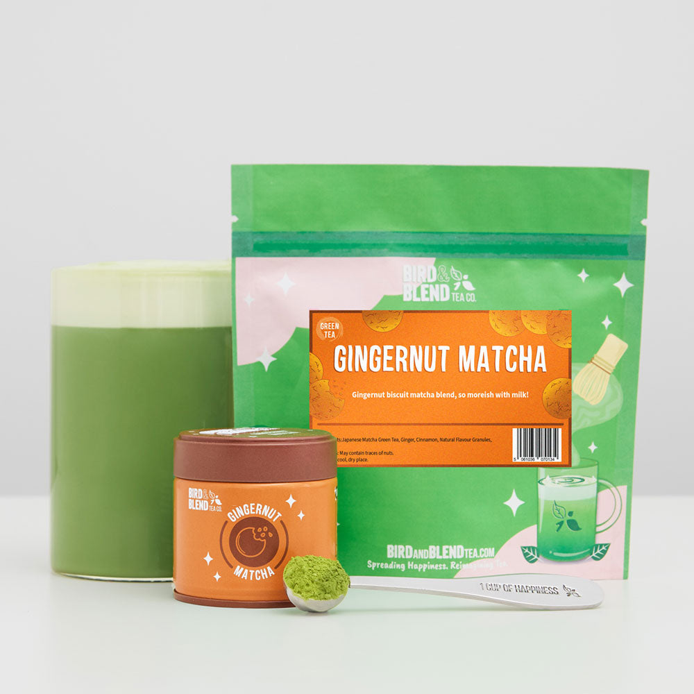 gingernut matcha hot matcha with tin