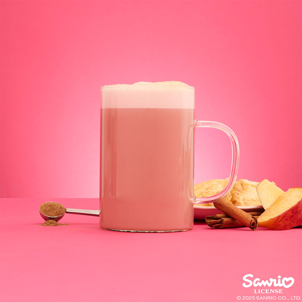 Hello Kitty pink apple pie matcha pouch with spoon and mug flavours