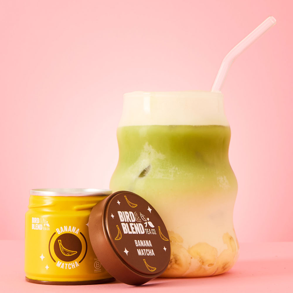iced banana matcha & matcha tin