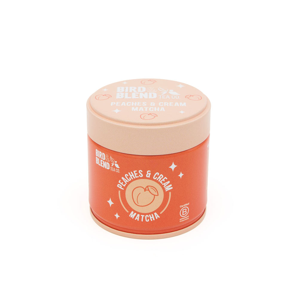 peaches and cream matcha tin
