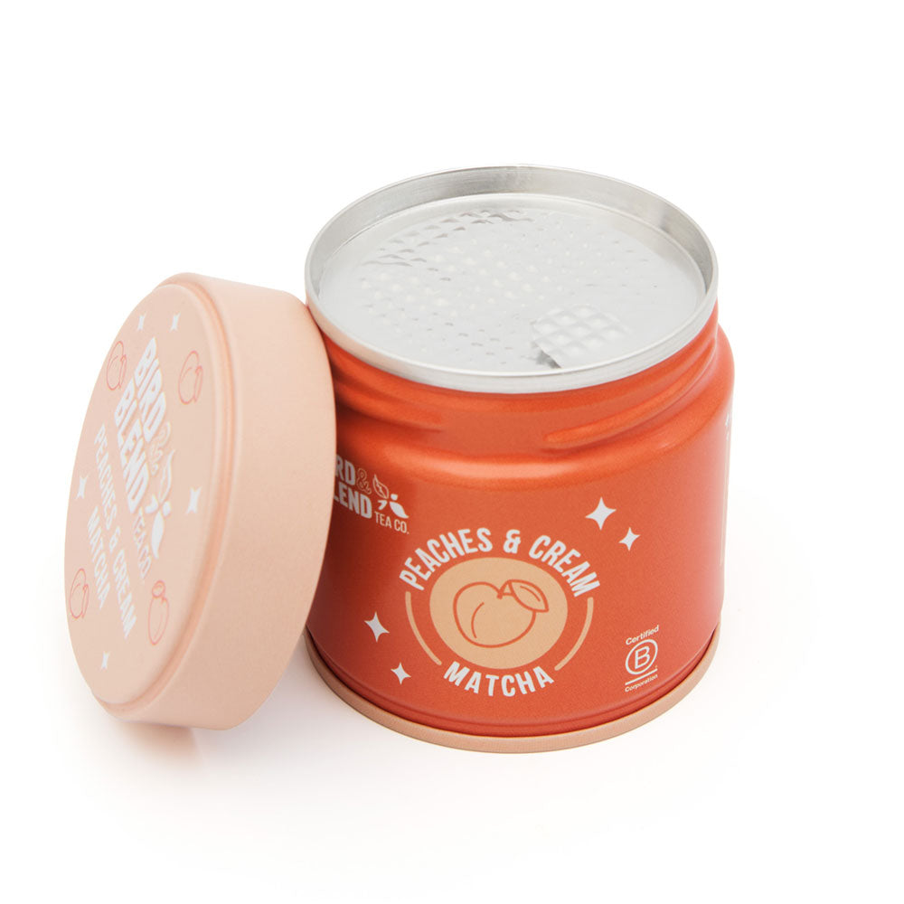 peaches and cream matcha tin