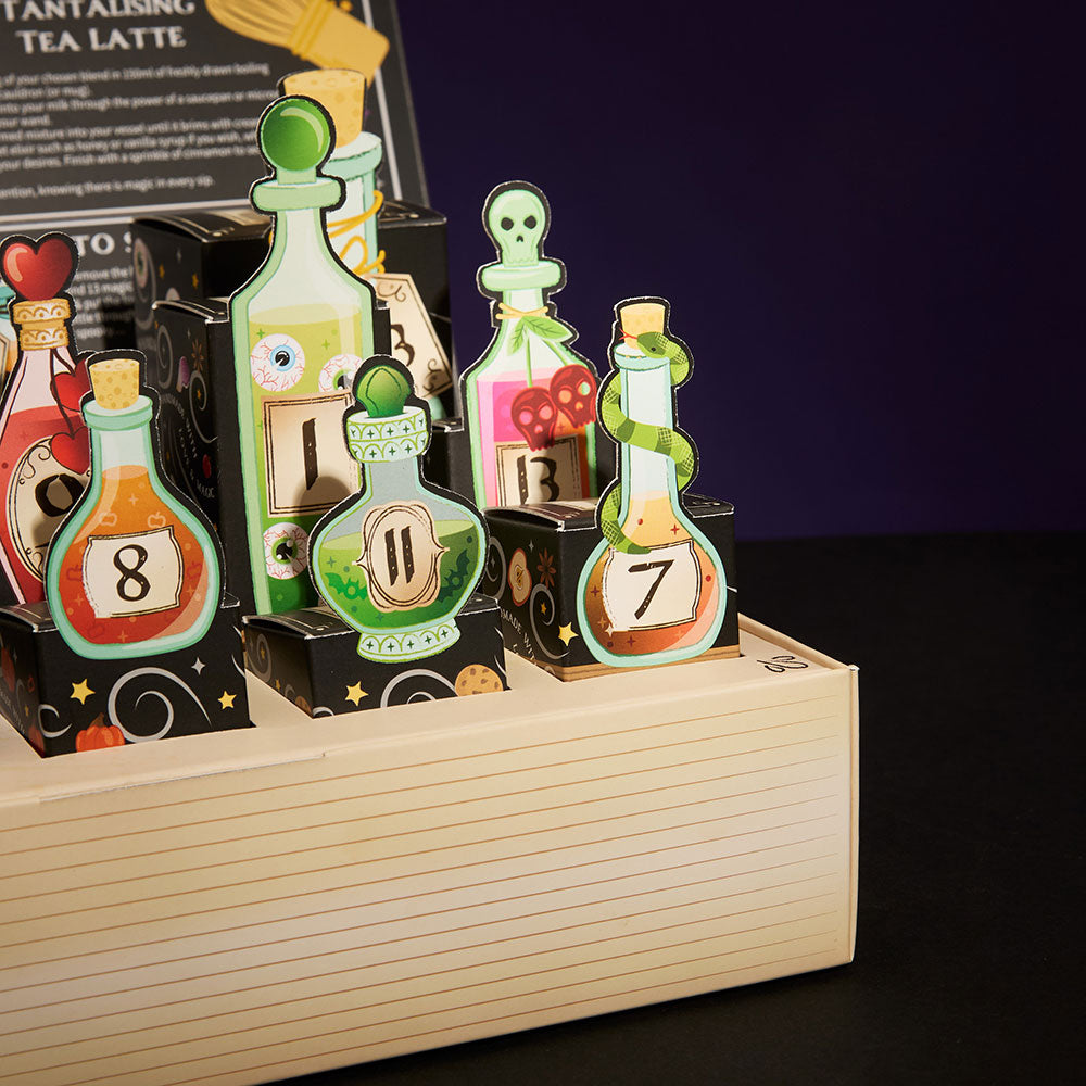 spooky calendar potion bottle close up