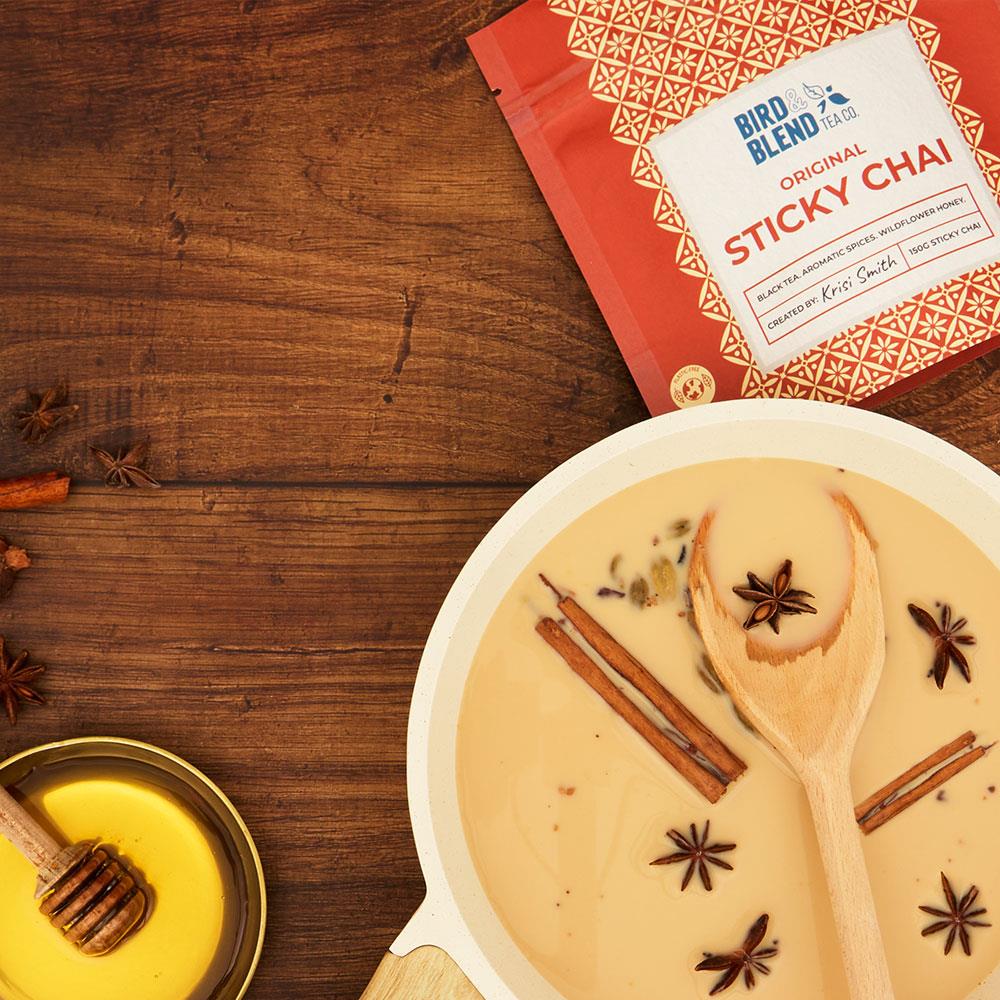 sticky chai heated on a pan