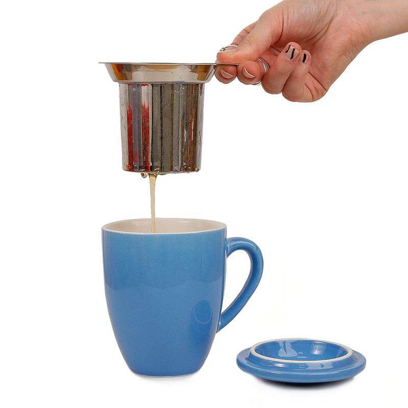 loose leaf tea brewing mug with tea infuser basket