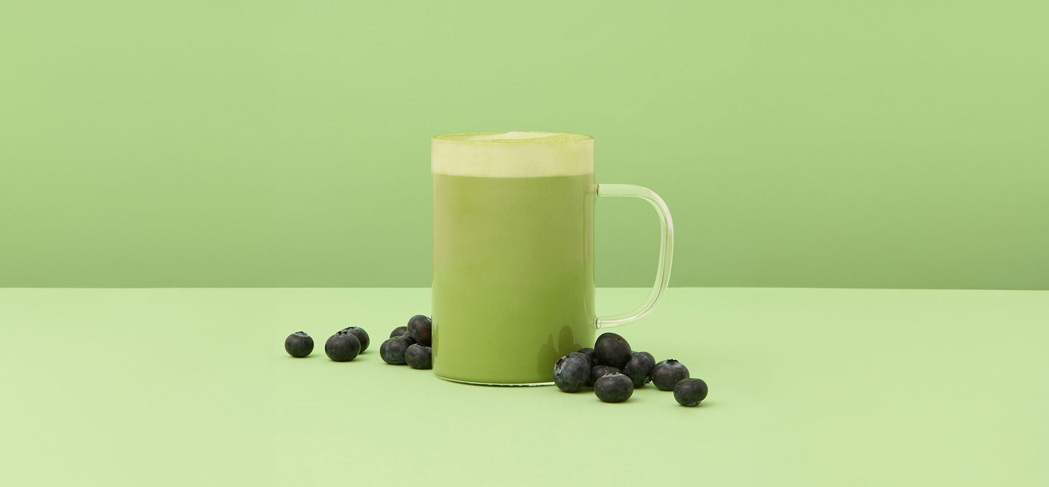 blueberry muffin matcha latte & blueberrys