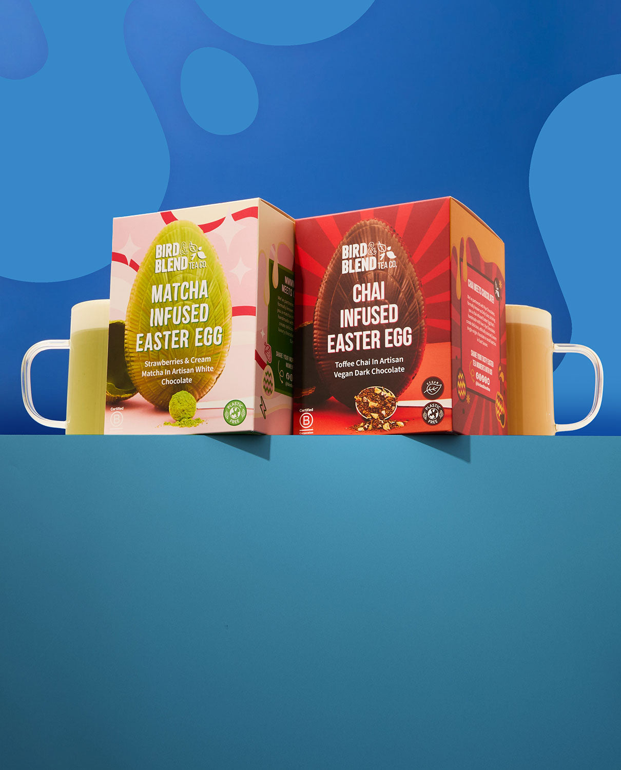 tea and matcha infused white and dark chocolate easter eggs