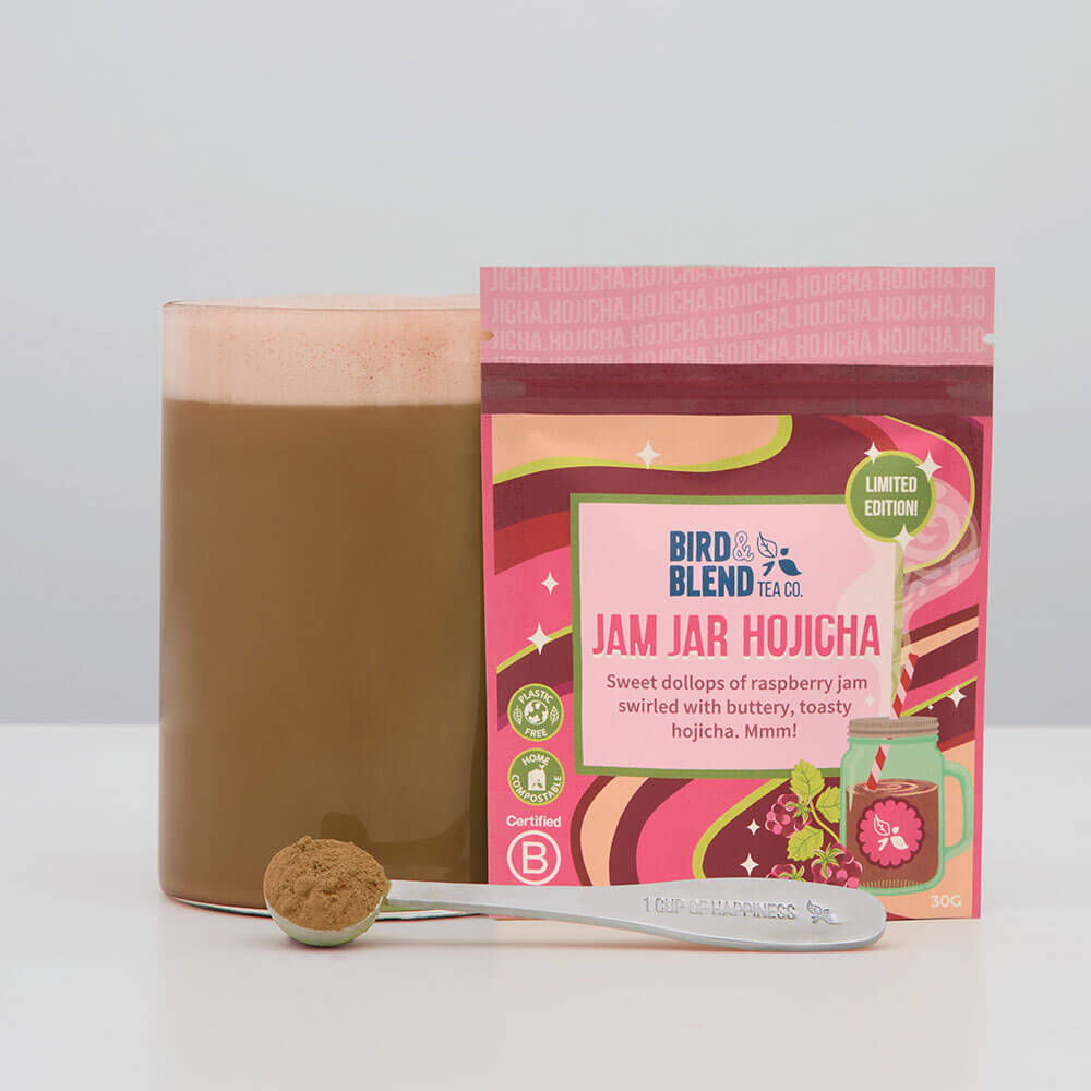 jam jar hojicha green tea