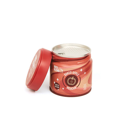 baked hojicha tea tin open
