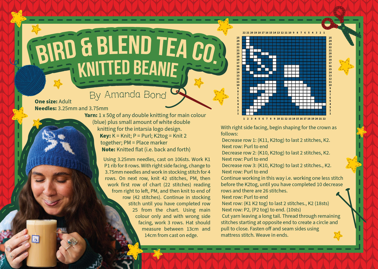 bird & blend tea co. beanie hat design