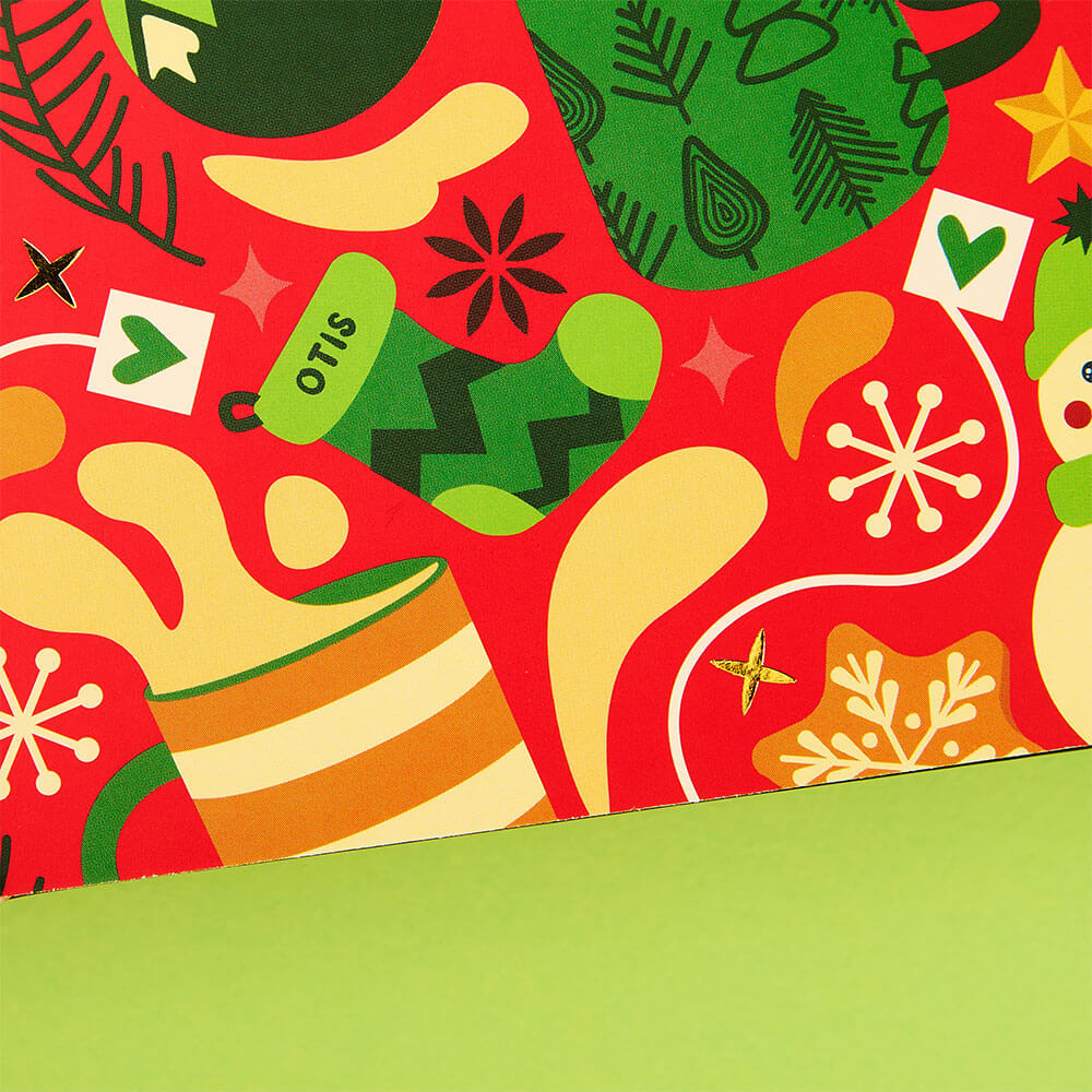 caffeine free tea advent calenda close up on otis Christmas stocking