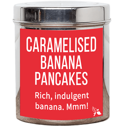 Caramelised banana pancake custom tea tin