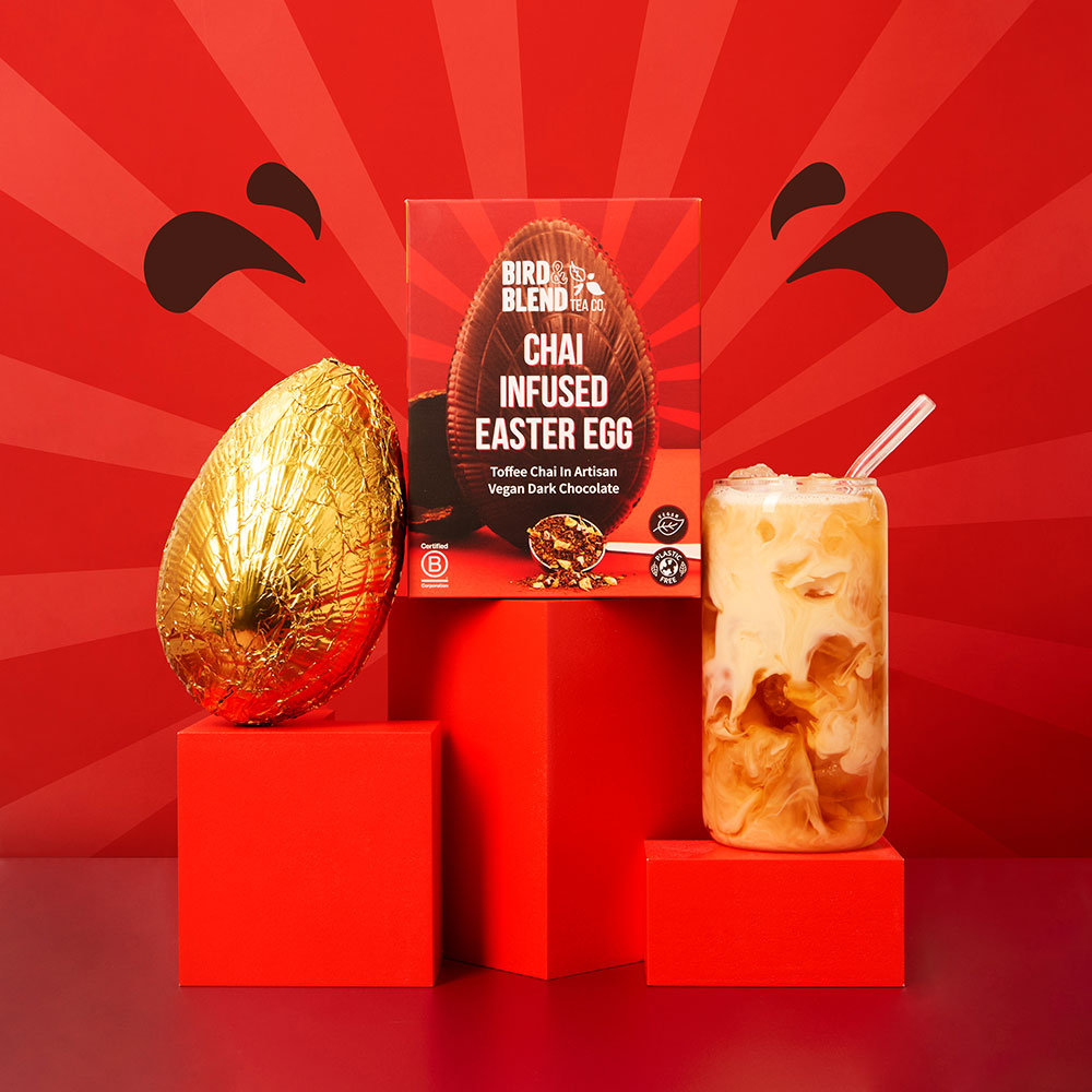 toffee chai tea infused easter egg with iced latte