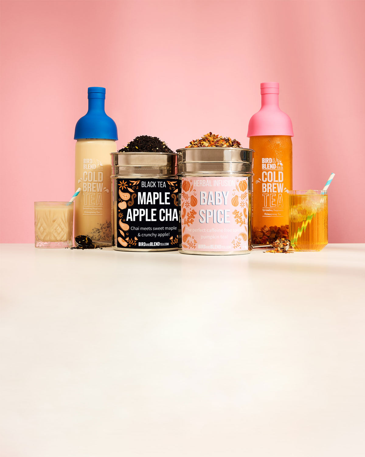 Cold Brew Tea Bottles & Maple Apple Chai Custom Tea Wall Tin & Baby Spice Custom Tea Wall Tin & Drinks 