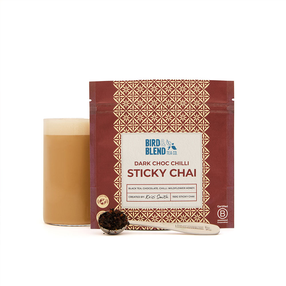 dark choc chilli sticky chai hot tea with pouch
