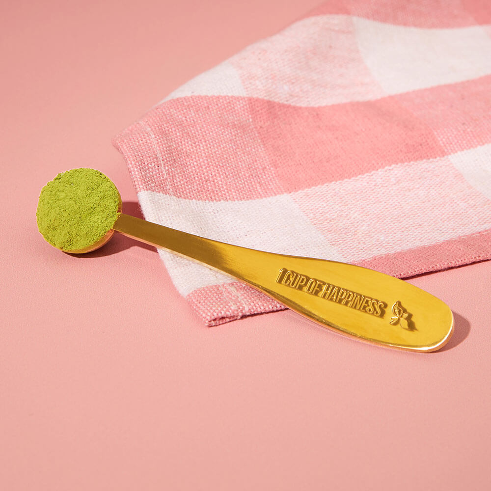 gold matcha tea spoon 1 cup of happiness