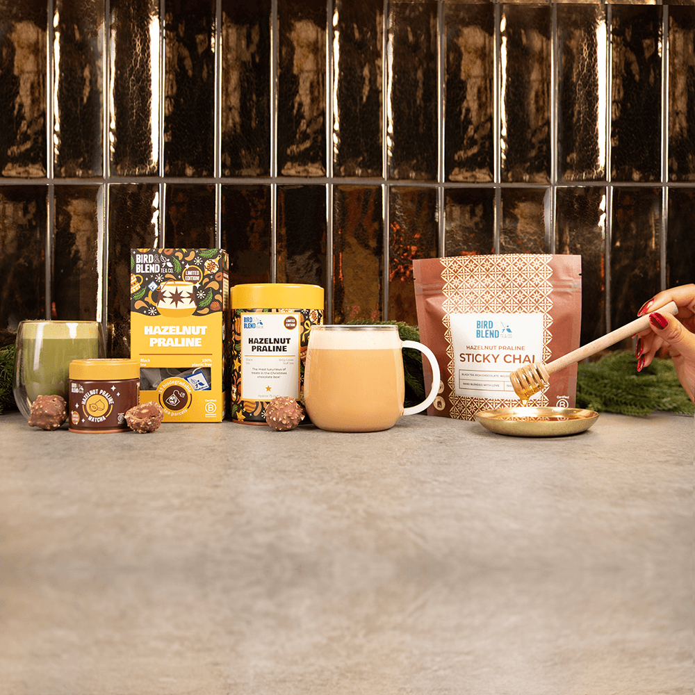 hazelnut praline range of matcha and loose leaf tea and sticky chai