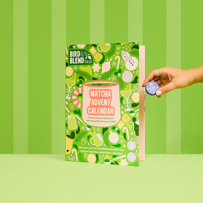 matcha advent calendar person holding vanilla ice cream matcha tin