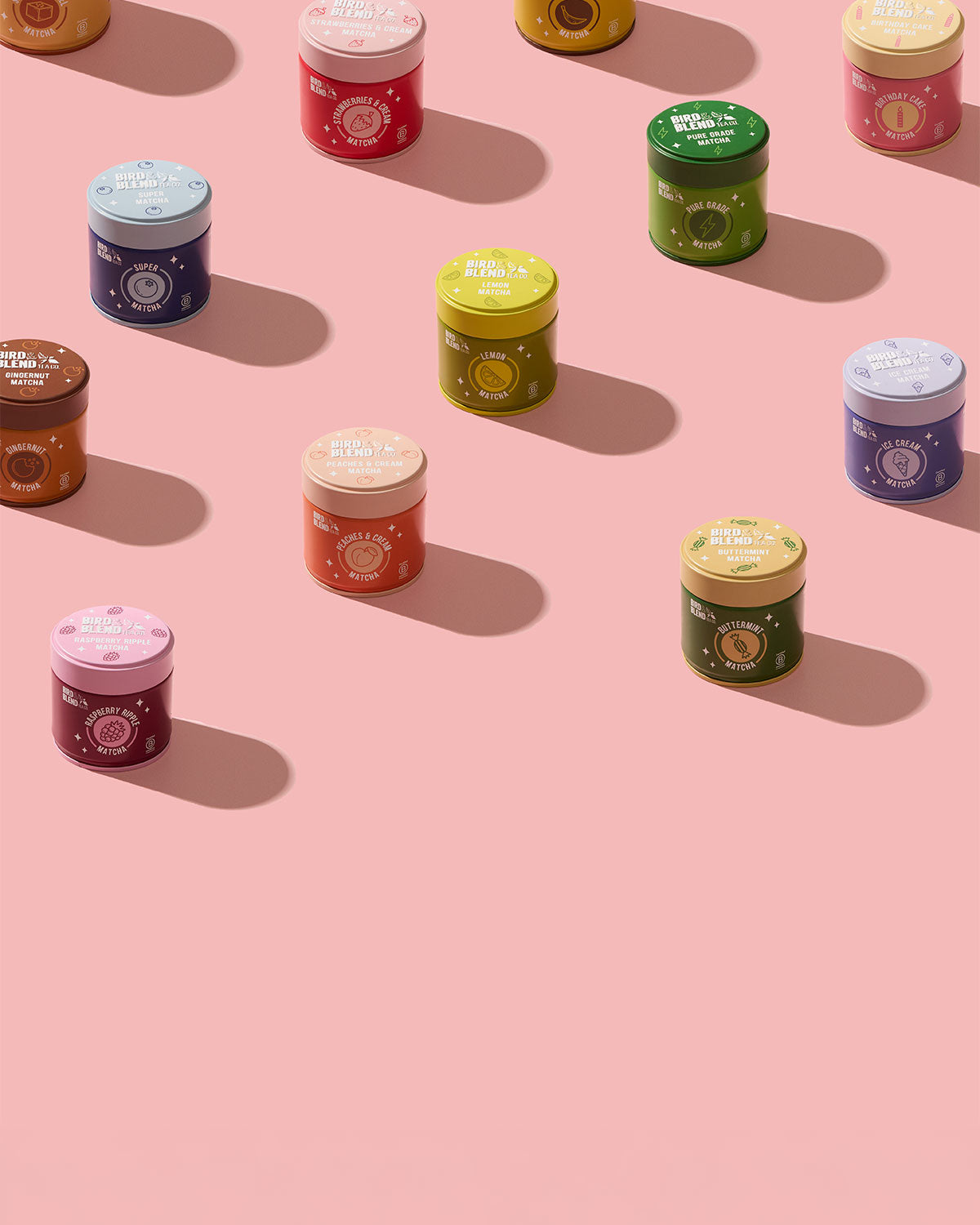  matcha tea tin on a pink background 