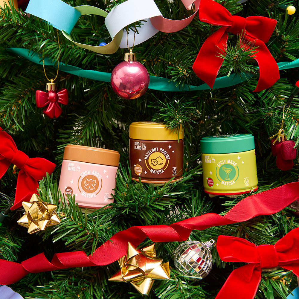 matcha tin trio with snow angel matcha hazelnut praline matcha and spicy margarita matcha