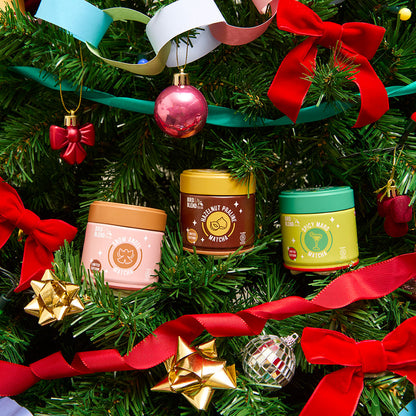 matcha tin trio with snow angel matcha hazelnut praline matcha and spicy margarita matcha