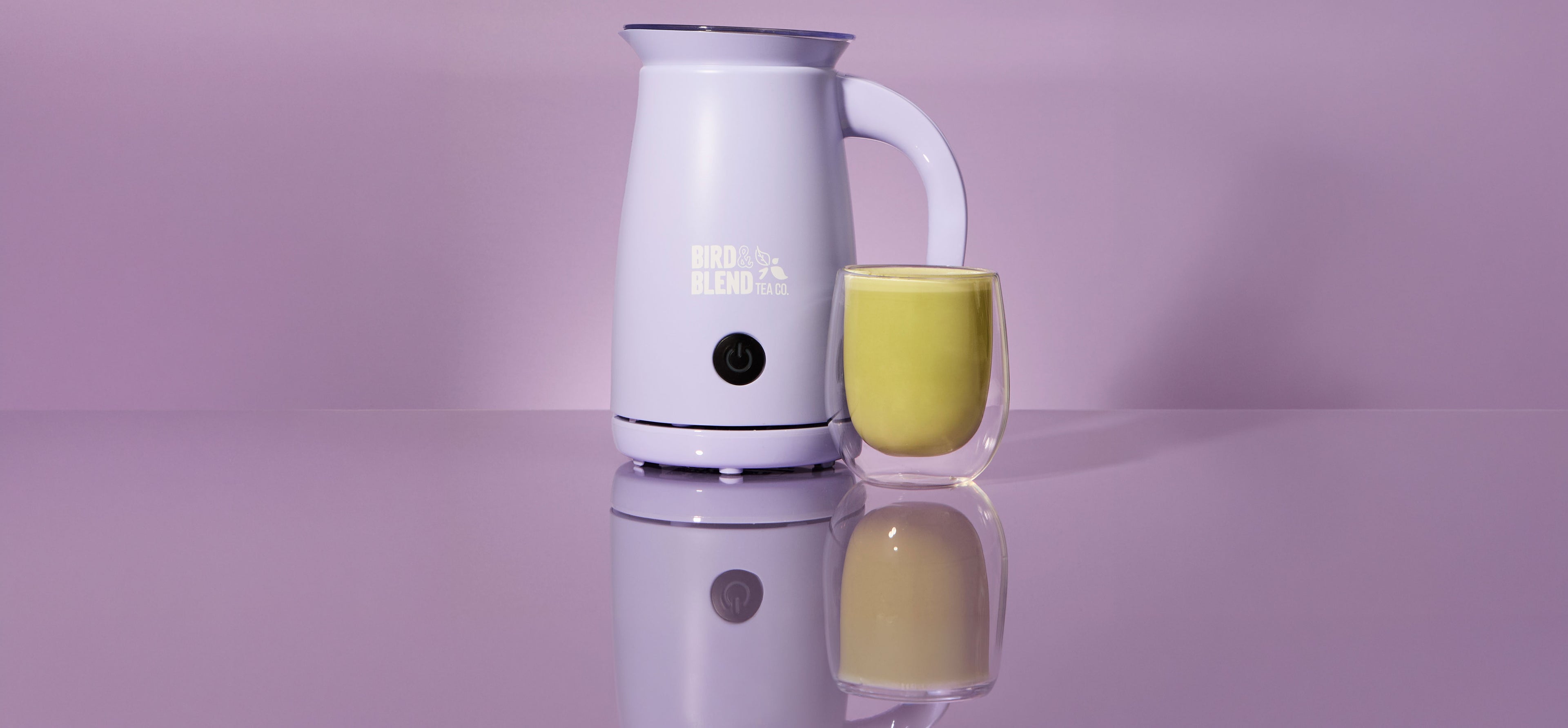 soft lilac matcha latte magic whisk with matcha latte