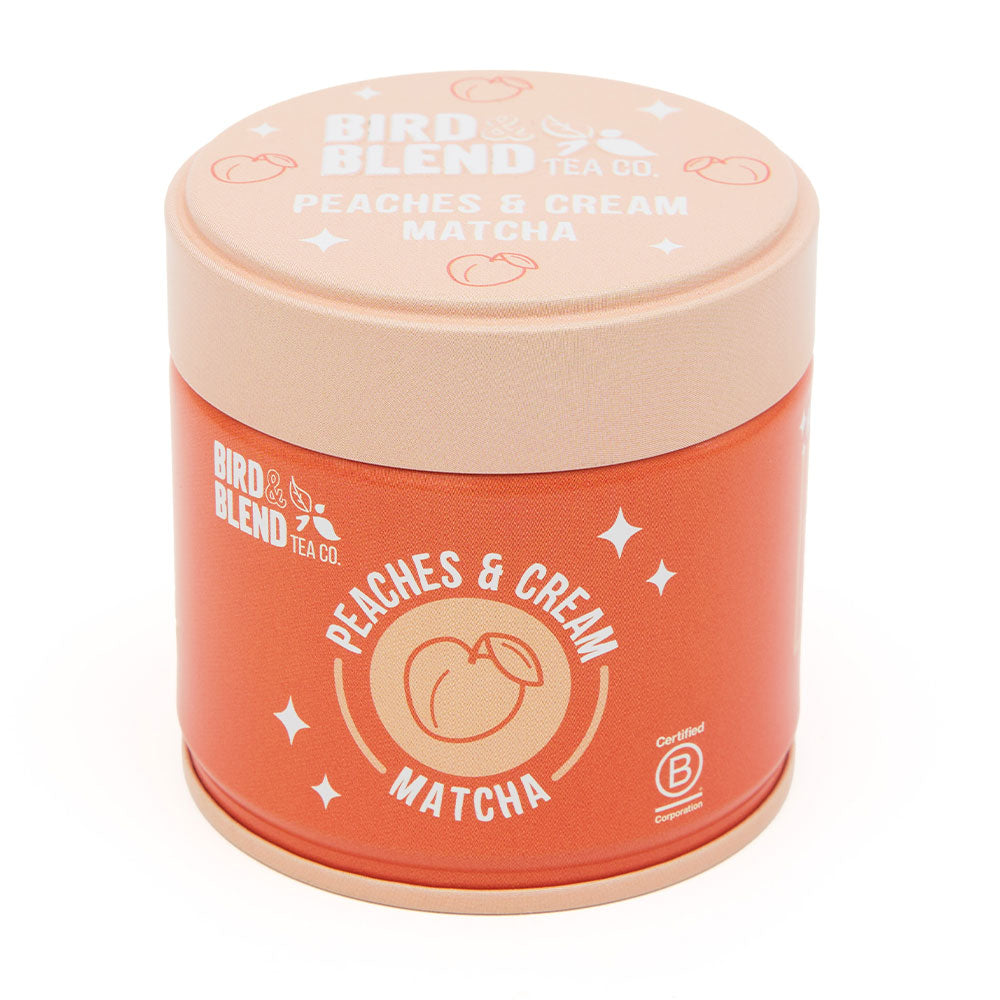 peaches & cream matcha tin zoomed