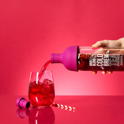 plum purple cold brew tea bottle pouring