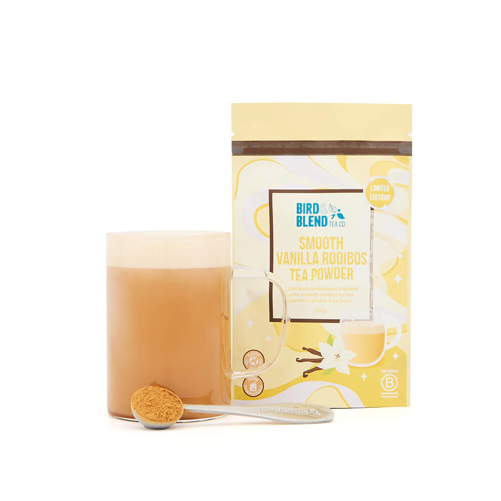  Smooth Vanilla Rooibos Tea Powder hot drink & spoon 
