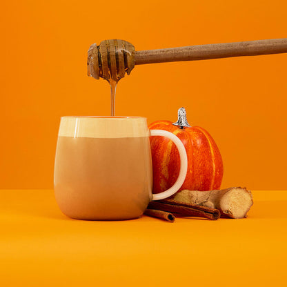 spiced pumpkin sticky chai latte &amp; honey want dripping honey &amp; pumpkin &amp; cinnamon &amp; ginger