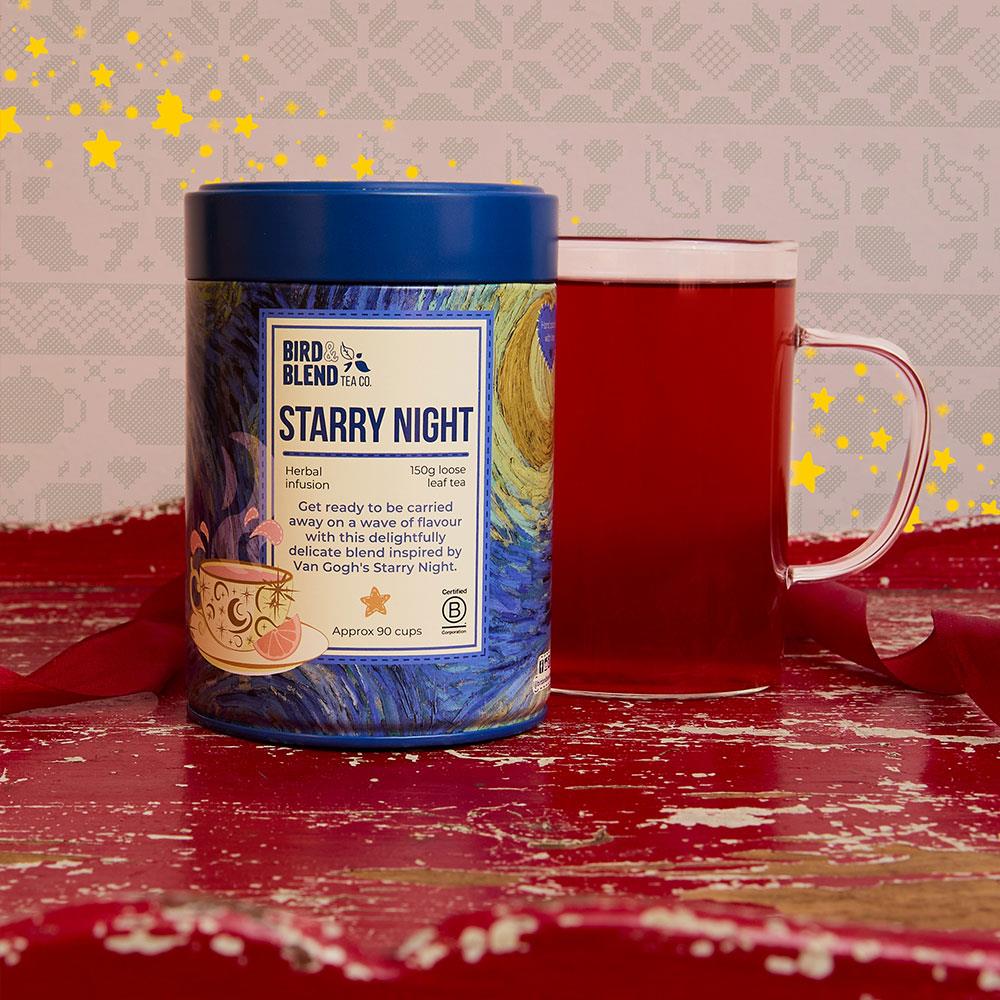 starry night custom caddy with hot tea