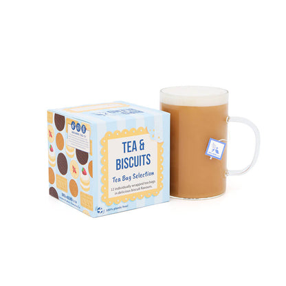 tea &amp; biscuit tea bag selection gift cube &amp; hot gingernut tea latte in mug