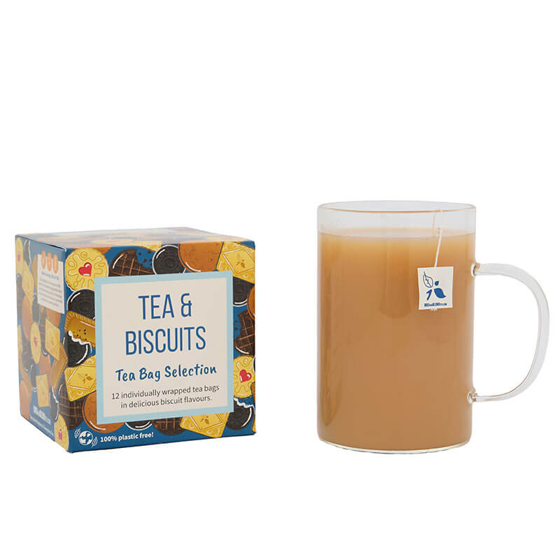 biscuit cube and cup of tea