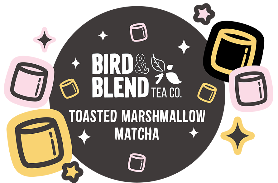 toasted marshmallow matcha illustrated tin graphic