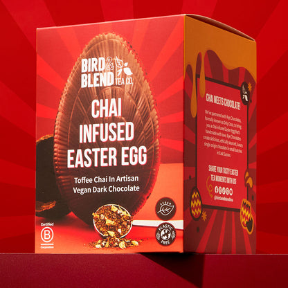 vegan friendly dark chocolate chai tea infused easter egg
