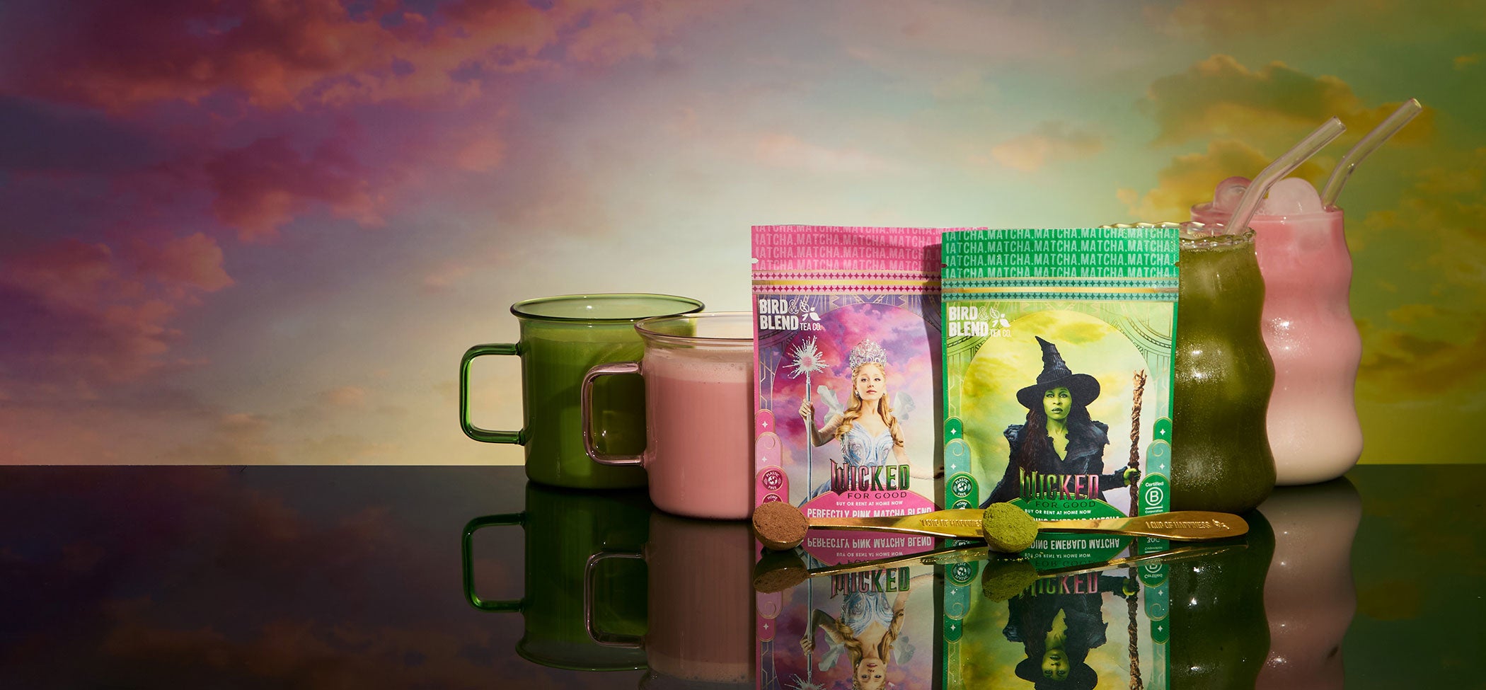 Wicked For Good matcha tea iced and hot lattes