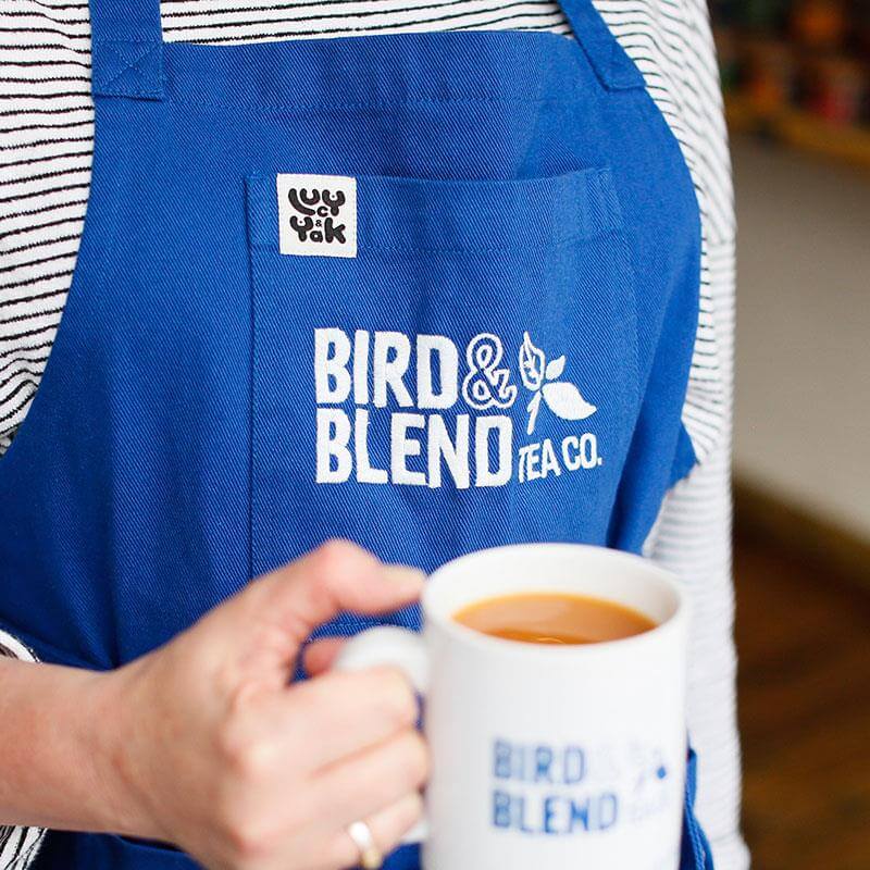 bird & blend tea blue tea apron 