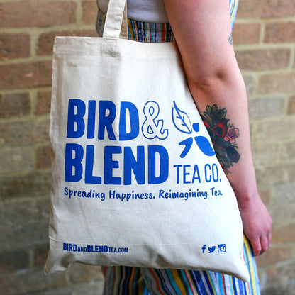 bird &amp; blend tea co. sustainable canvas tote bag