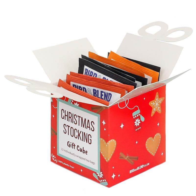 Christmas stocking gift cube with a selection of tea bags